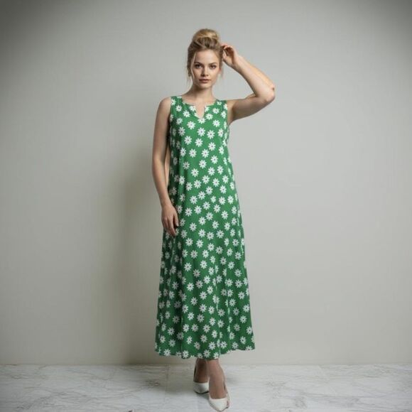 Women’s Green Floral Daisy sleeveless Maxi Dress size extra large - Picture 2 of 6